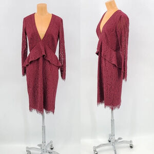 Adelyn Rae Deep Vneck Peplum Lace  Long Sleeve Dress